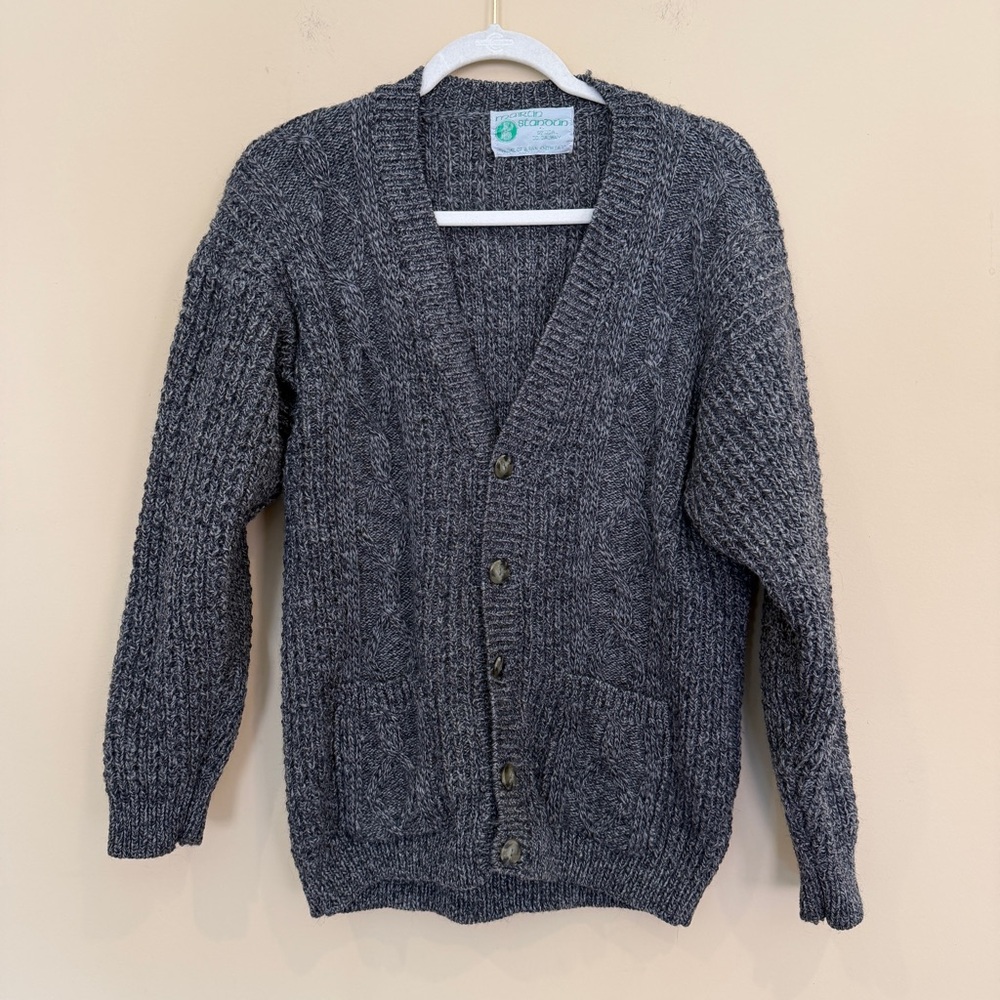 Aran Irish Cardigan Sweater 100% Wool